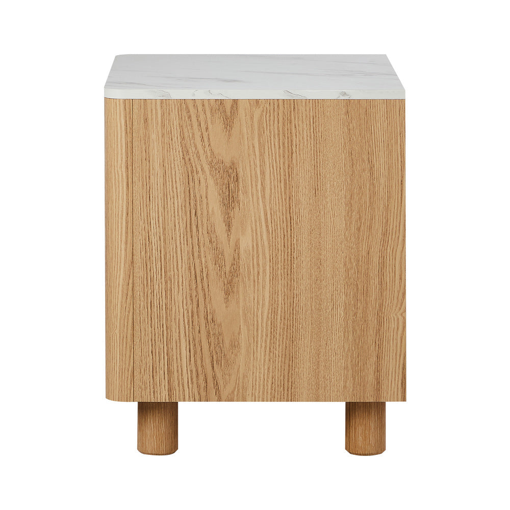 Oikiture Bedside Table 2 Drawers Nightstand Faux Marble Top Natural-Bedside Tables-PEROZ Accessories