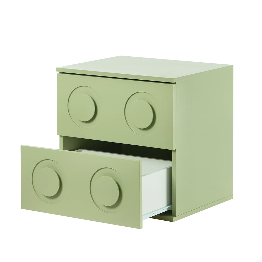 Oikiture Bedside Table 2 Drawers Nightstand Side Storage Cabinet Green-Bedside Table-PEROZ Accessories