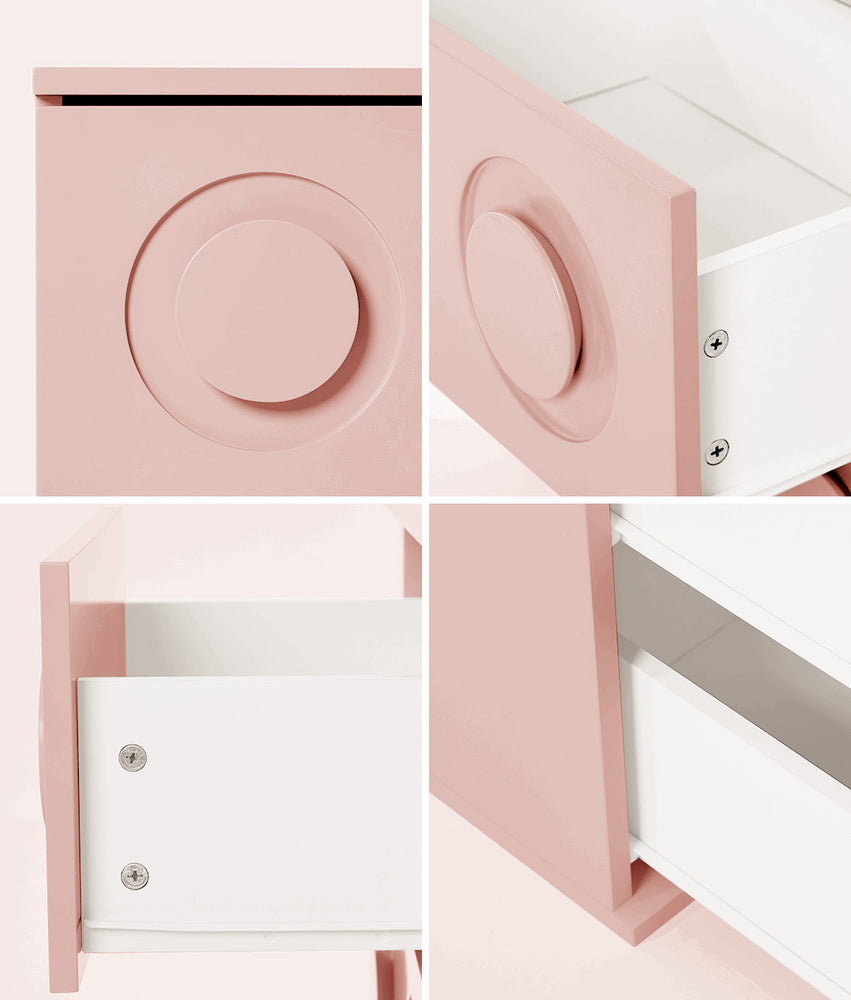 Oikiture Bedside Table 2 Drawers Nightstand Side Storage Cabinet Pink-Bedside Table-PEROZ Accessories