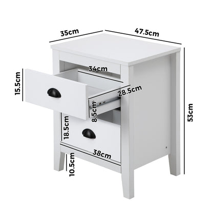Oikiture Bedside Table 2 Drawers Nightstand Vintage-Bedside Table-PEROZ Accessories