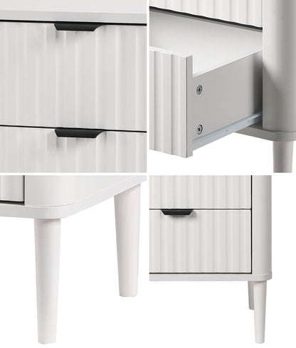 Oikiture Bedside Table 2 Drawers Nightstand White-Bedside Table-PEROZ Accessories