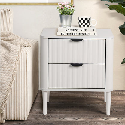 Oikiture Bedside Table 2 Drawers Nightstand White-Bedside Table-PEROZ Accessories