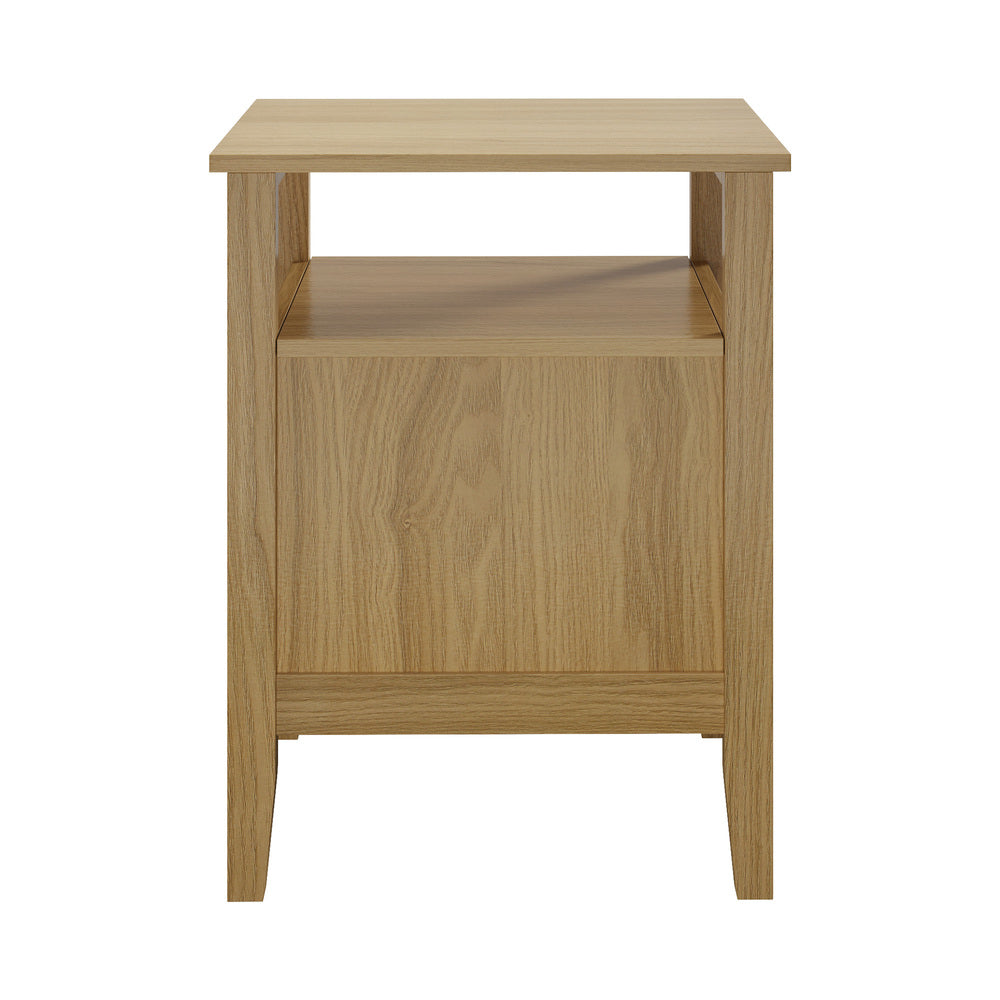 Oikiture Bedside Table 2 Drawers Open Shelf Nightstand Natural-Bedside Tables-PEROZ Accessories