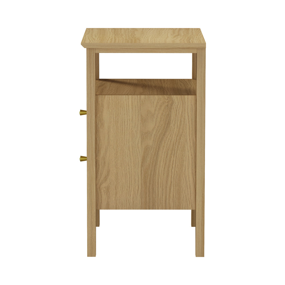 Oikiture Bedside Table 2 Drawers Open Shelf Nightstand Natural-Bedside Tables-PEROZ Accessories