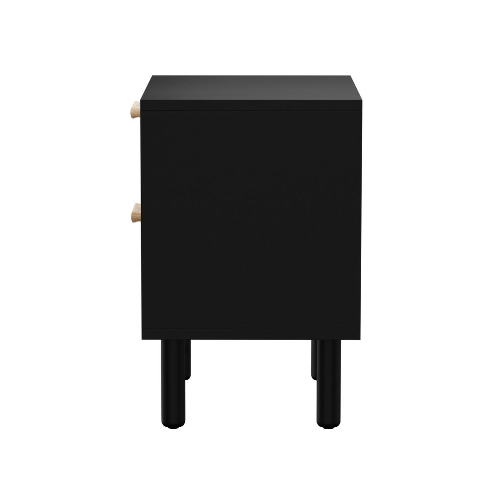 Oikiture Bedside Table 2 Drawers Rattan Black-Bedside Table-PEROZ Accessories