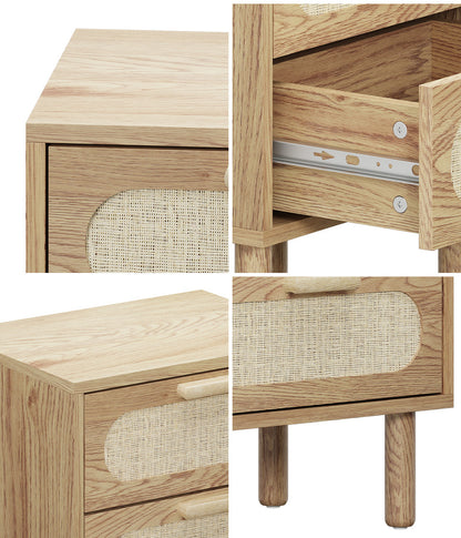 Oikiture Bedside Table 2 Drawers Rattan Natural-Bedside Table-PEROZ Accessories
