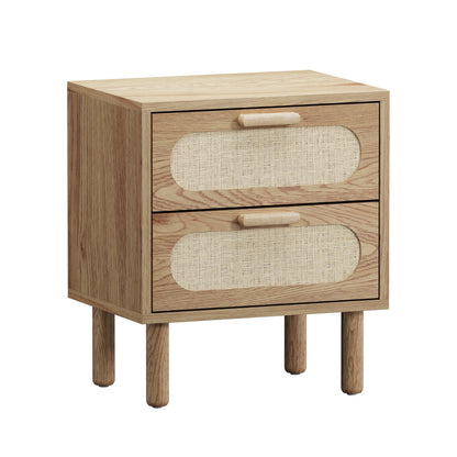Oikiture Bedside Table 2 Drawers Rattan Natural-Bedside Table-PEROZ Accessories
