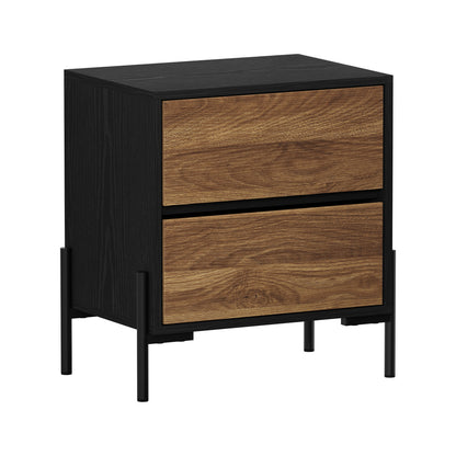 Oikiture Bedside Table 2 Drawers Side End Nightstand Walnut-Bedside Table-PEROZ Accessories