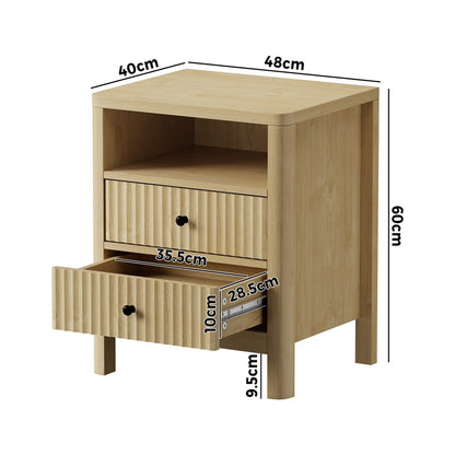Oikiture Bedside Table 2 Drawers Side End Tables Open Shelf Natural-Bedside Tables-PEROZ Accessories