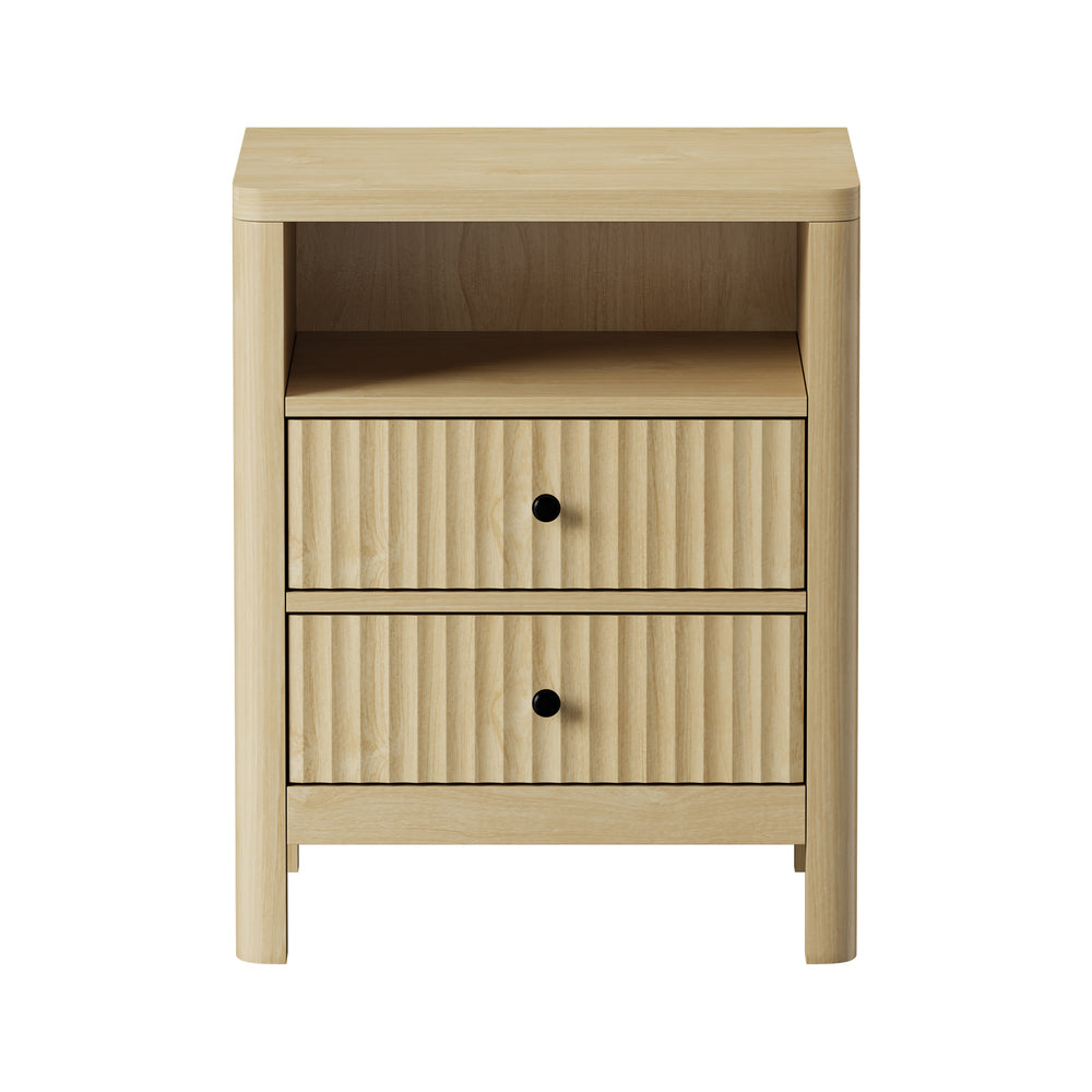 Oikiture Bedside Table 2 Drawers Side End Tables Open Shelf Natural-Bedside Tables-PEROZ Accessories