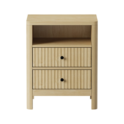 Oikiture Bedside Table 2 Drawers Side End Tables Open Shelf Natural-Bedside Tables-PEROZ Accessories