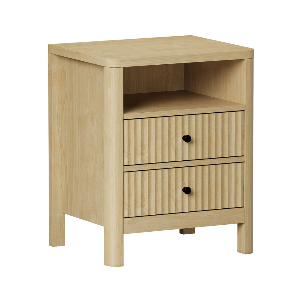 Oikiture Bedside Table 2 Drawers Side End Tables Open Shelf Natural-Bedside Tables-PEROZ Accessories