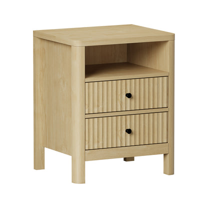Oikiture Bedside Table 2 Drawers Side End Tables Open Shelf Natural-Bedside Tables-PEROZ Accessories