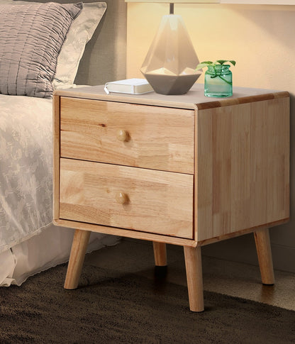 Oikiture Bedside Table 2 Drawers Storage Rubber Wood-Bedside Table-PEROZ Accessories