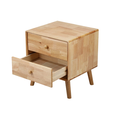 Oikiture Bedside Table 2 Drawers Storage Rubber Wood-Bedside Table-PEROZ Accessories