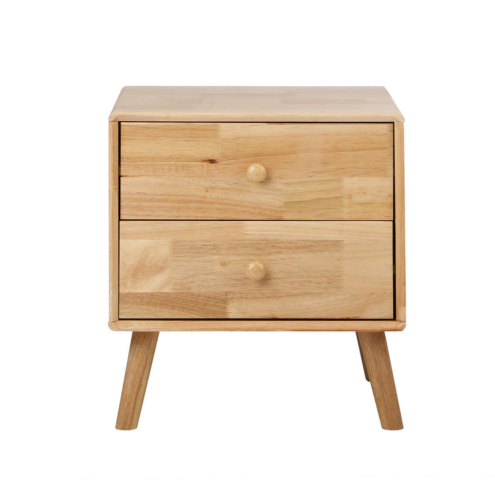 Oikiture Bedside Table 2 Drawers Storage Rubber Wood-Bedside Table-PEROZ Accessories