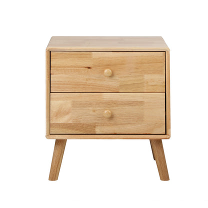 Oikiture Bedside Table 2 Drawers Storage Rubber Wood-Bedside Table-PEROZ Accessories