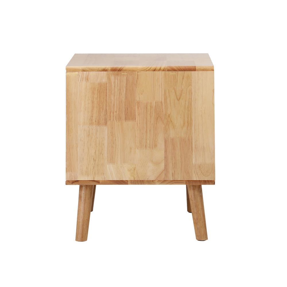 Oikiture Bedside Table 2 Drawers Storage Rubber Wood-Bedside Table-PEROZ Accessories
