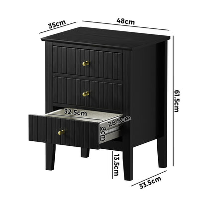 Oikiture Bedside Table 3 Drawers Side End Nightstand Black-Bedside Table-PEROZ Accessories