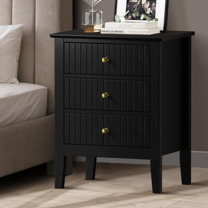 Oikiture Bedside Table 3 Drawers Side End Nightstand Black-Bedside Table-PEROZ Accessories