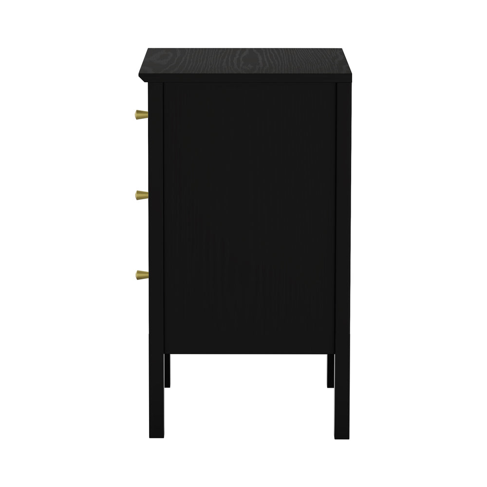 Oikiture Bedside Table 3 Drawers Side End Nightstand Black-Bedside Table-PEROZ Accessories