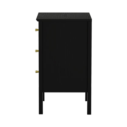 Oikiture Bedside Table 3 Drawers Side End Nightstand Black-Bedside Table-PEROZ Accessories