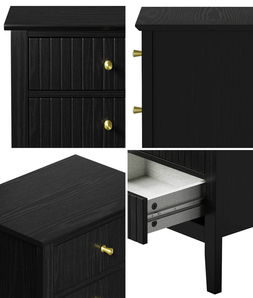 Oikiture Bedside Table 3 Drawers Side End Nightstand Black-Bedside Table-PEROZ Accessories