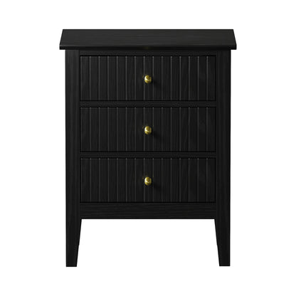 Oikiture Bedside Table 3 Drawers Side End Nightstand Black-Bedside Table-PEROZ Accessories