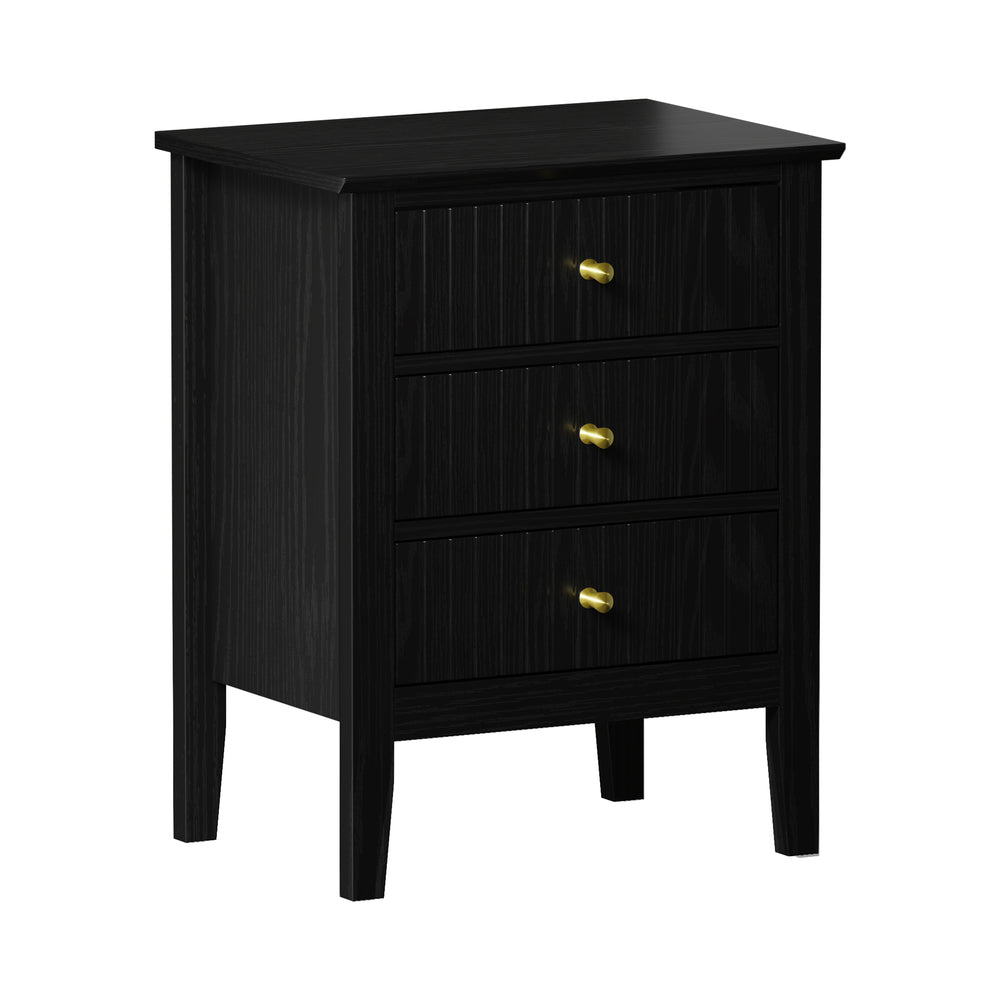 Oikiture Bedside Table 3 Drawers Side End Nightstand Black-Bedside Table-PEROZ Accessories
