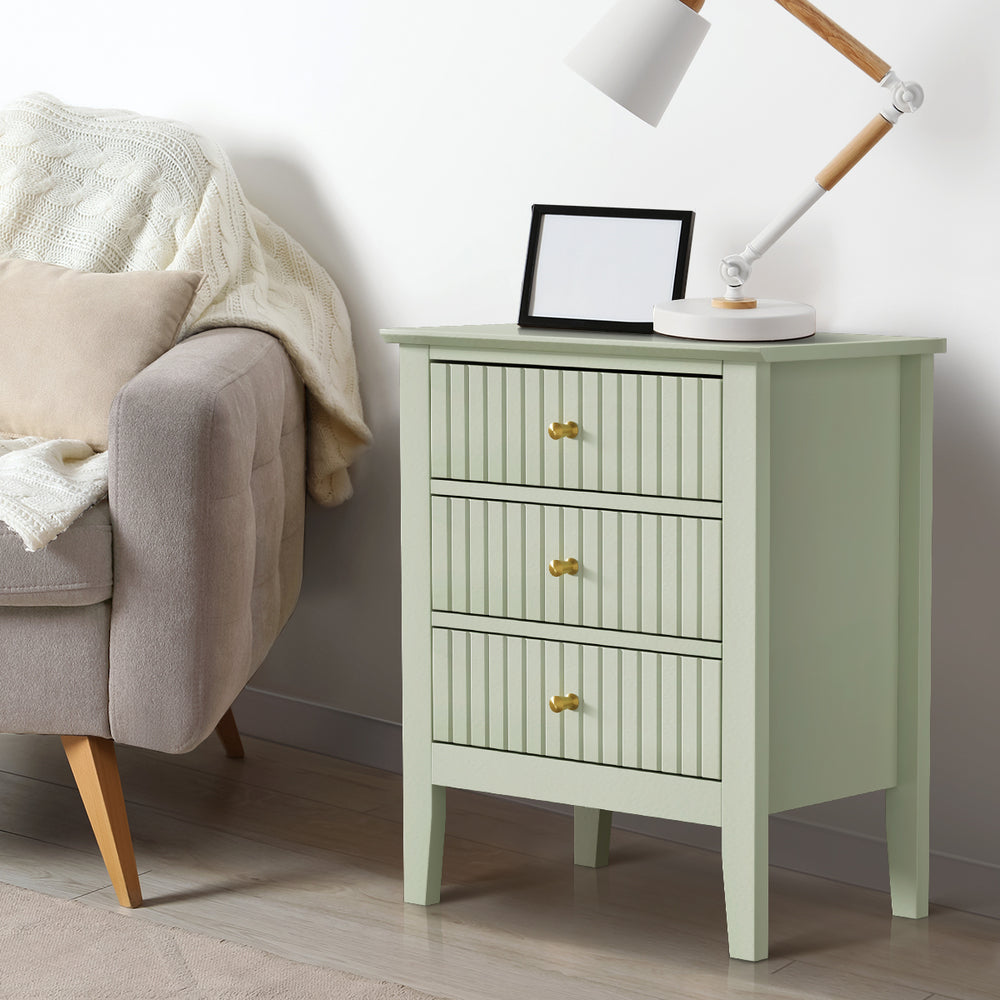 Oikiture Bedside Table 3 Drawers Side End Nightstand Green-Bedside Table-PEROZ Accessories
