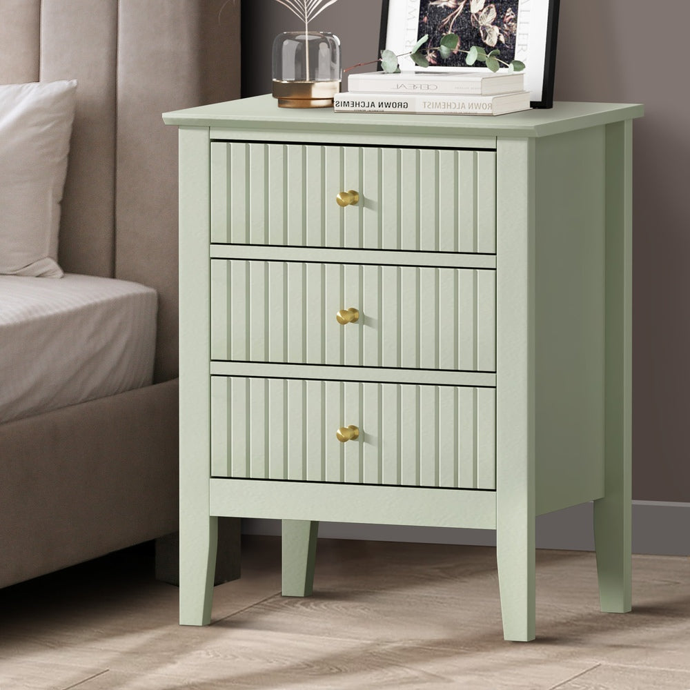 Oikiture Bedside Table 3 Drawers Side End Nightstand Green-Bedside Table-PEROZ Accessories