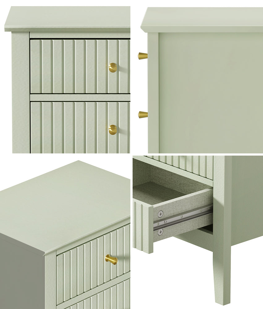 Oikiture Bedside Table 3 Drawers Side End Nightstand Green-Bedside Table-PEROZ Accessories