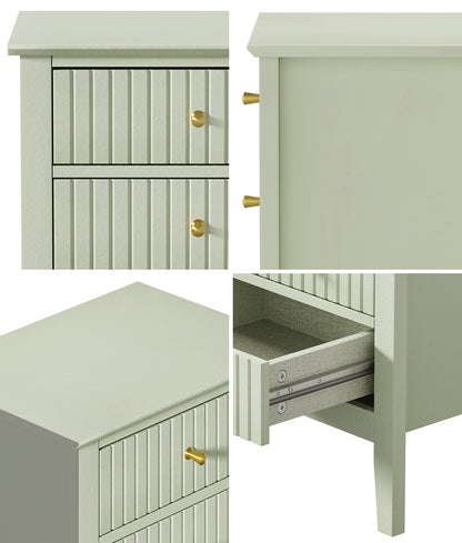 Oikiture Bedside Table 3 Drawers Side End Nightstand Green-Bedside Table-PEROZ Accessories