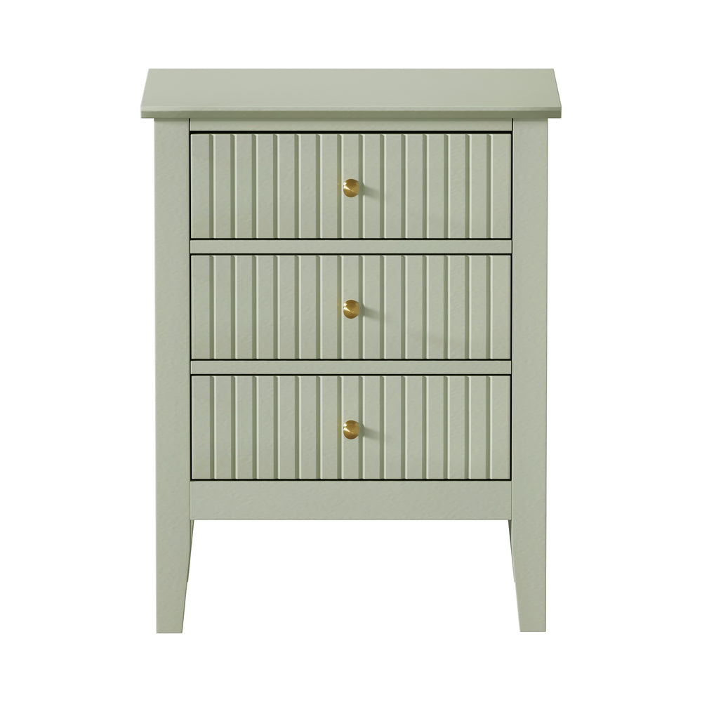 Oikiture Bedside Table 3 Drawers Side End Nightstand Green-Bedside Table-PEROZ Accessories