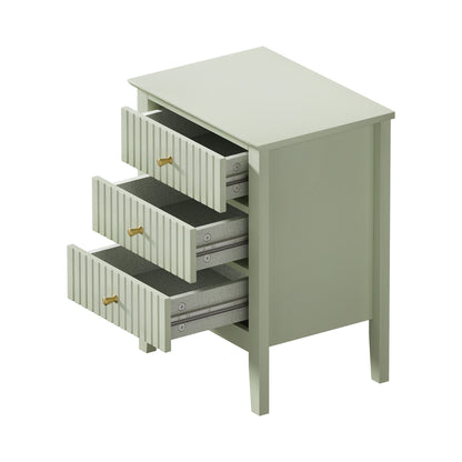 Oikiture Bedside Table 3 Drawers Side End Nightstand Green-Bedside Table-PEROZ Accessories