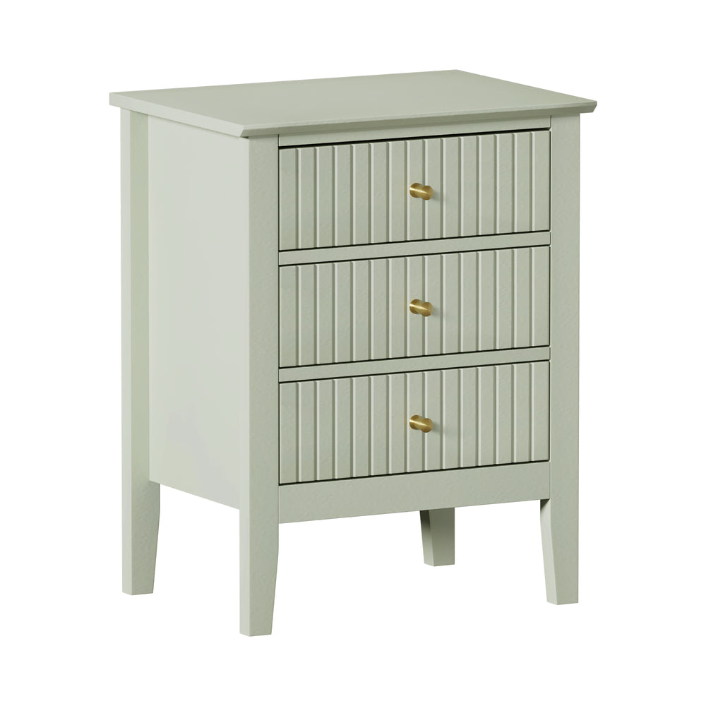 Oikiture Bedside Table 3 Drawers Side End Nightstand Green-Bedside Table-PEROZ Accessories