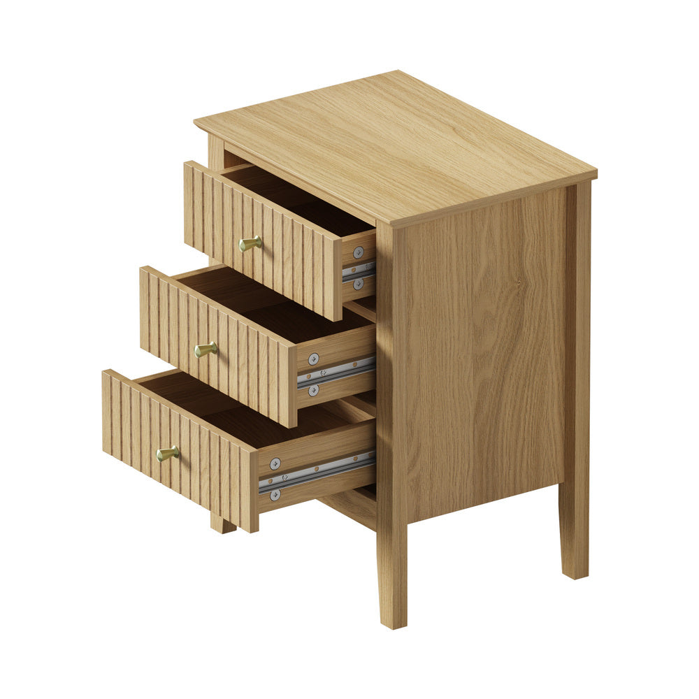 Oikiture Bedside Table 3 Drawers Side End Nightstand Natural-Bedside Table-PEROZ Accessories