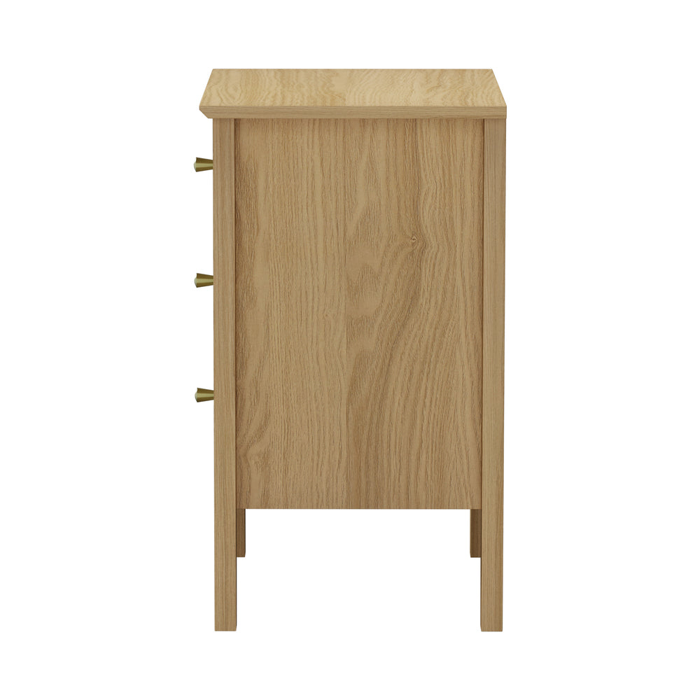 Oikiture Bedside Table 3 Drawers Side End Nightstand Natural-Bedside Table-PEROZ Accessories