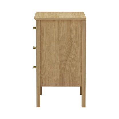 Oikiture Bedside Table 3 Drawers Side End Nightstand Natural-Bedside Table-PEROZ Accessories