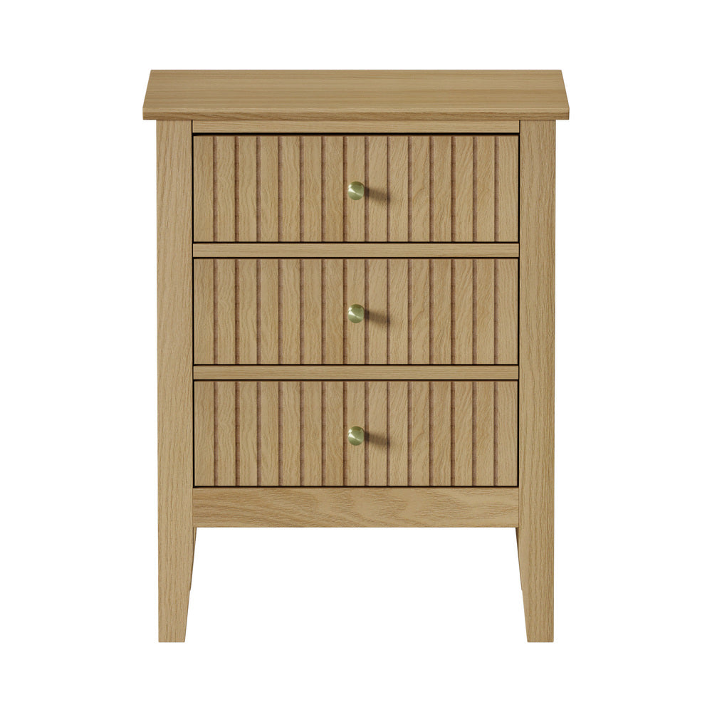 Oikiture Bedside Table 3 Drawers Side End Nightstand Natural-Bedside Table-PEROZ Accessories