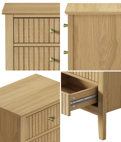 Oikiture Bedside Table 3 Drawers Side End Nightstand Natural-Bedside Table-PEROZ Accessories