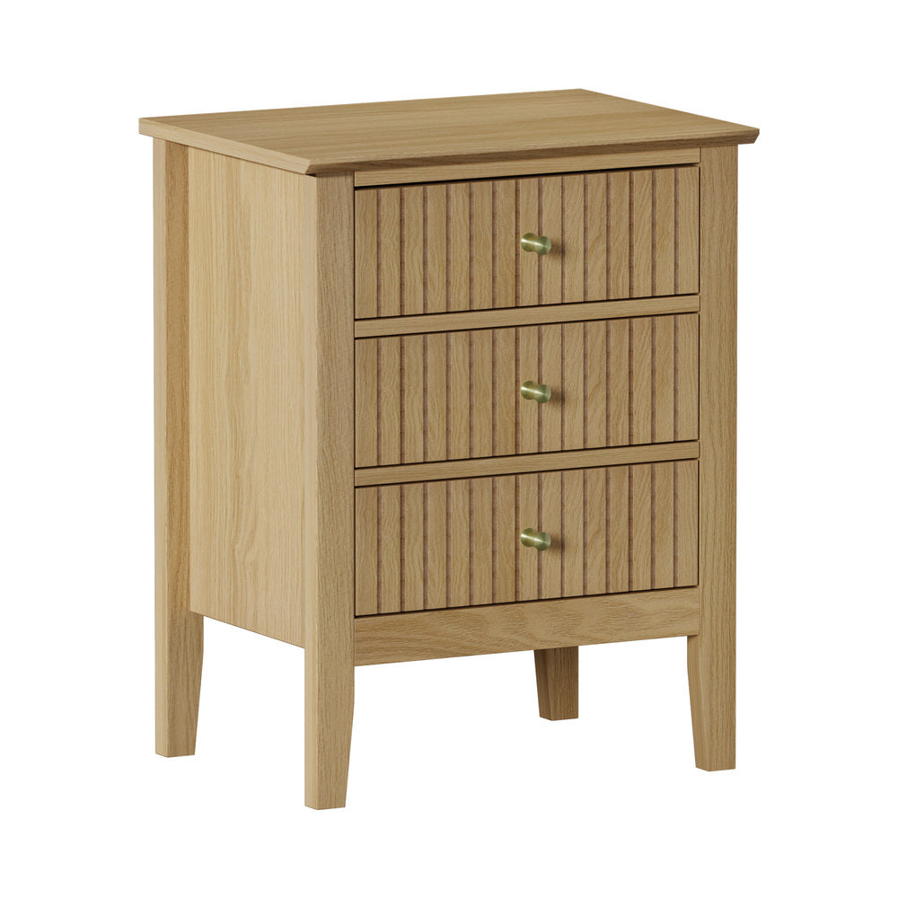 Oikiture Bedside Table 3 Drawers Side End Nightstand Natural-Bedside Table-PEROZ Accessories