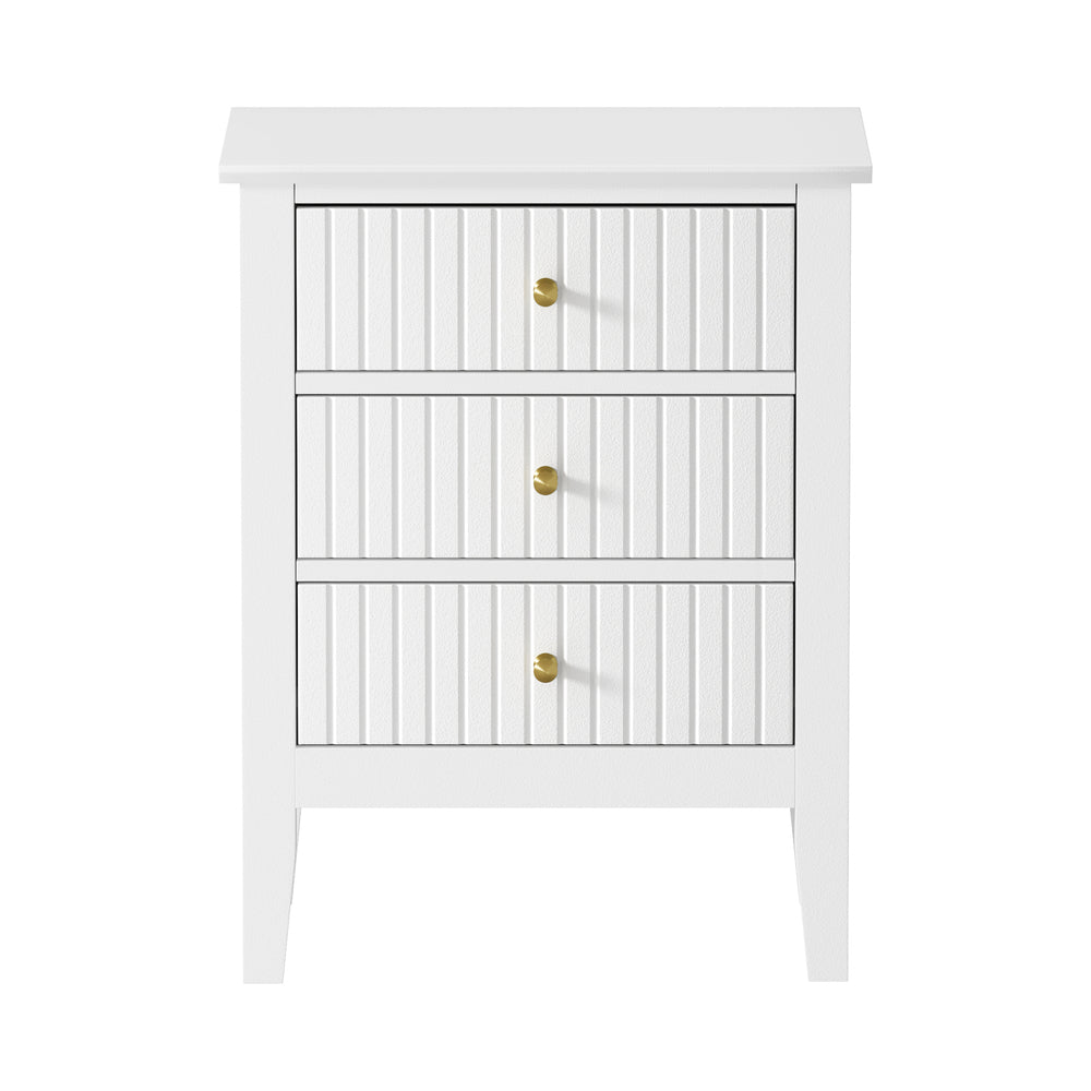 Oikiture Bedside Table 3 Drawers Side End Nightstand White-Bedside Table-PEROZ Accessories