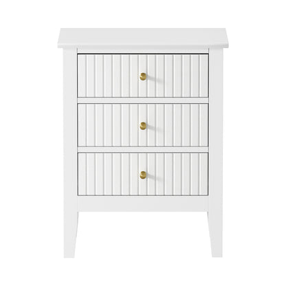Oikiture Bedside Table 3 Drawers Side End Nightstand White-Bedside Table-PEROZ Accessories