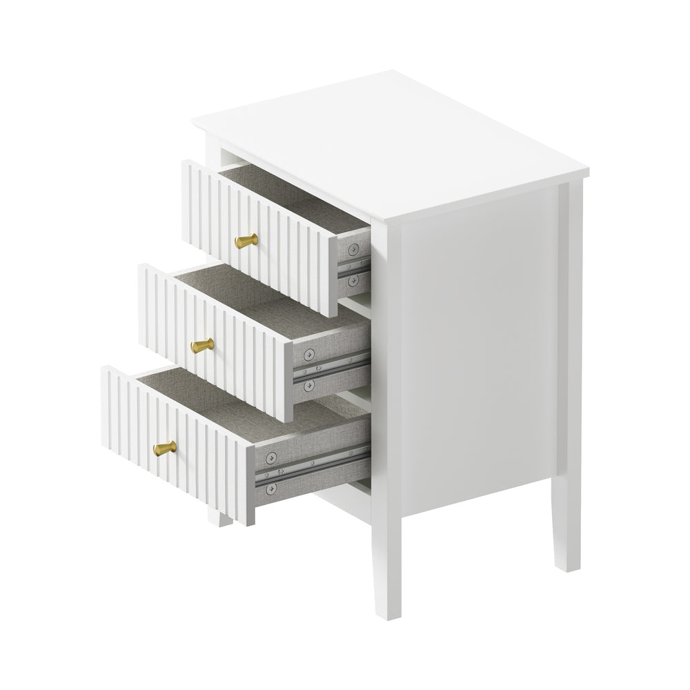 Oikiture Bedside Table 3 Drawers Side End Nightstand White-Bedside Table-PEROZ Accessories