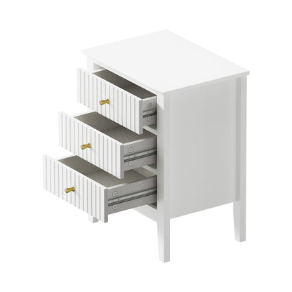 Oikiture Bedside Table 3 Drawers Side End Nightstand White-Bedside Table-PEROZ Accessories