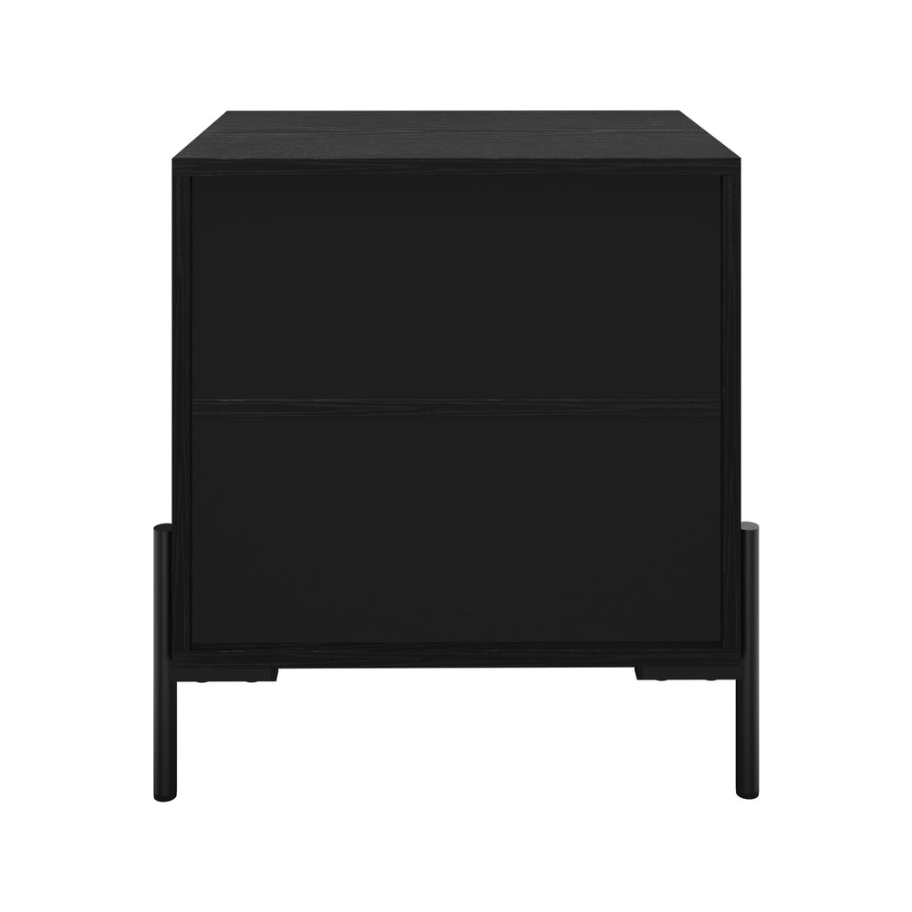 Oikiture Bedside Table Drawer Nightstand Storage Walnut and Black-Bedside Table-PEROZ Accessories