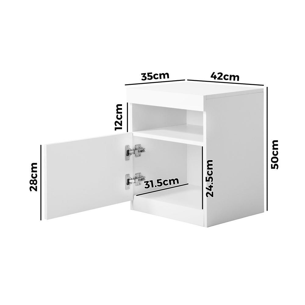 Oikiture Bedside Table LED Shelf High-gloss Front White-Bedside Table-PEROZ Accessories