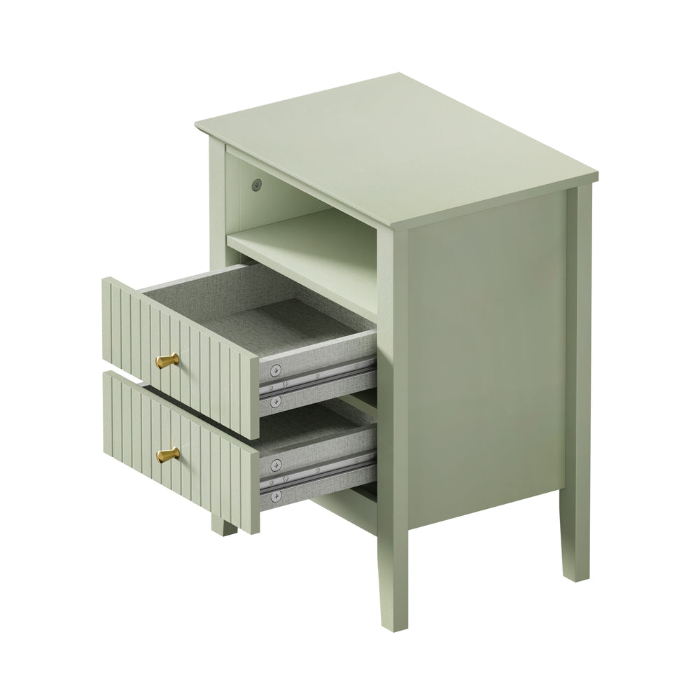 Oikiture Bedside Table Nightstand 2 Drawer with Storage Cabinet Green-Bedside Table-PEROZ Accessories