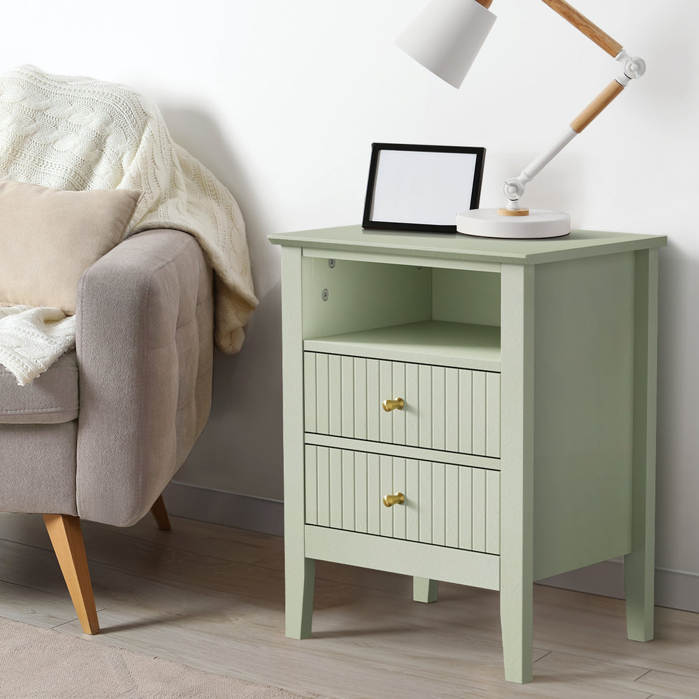 Oikiture Bedside Table Nightstand 2 Drawer with Storage Cabinet Green-Bedside Table-PEROZ Accessories